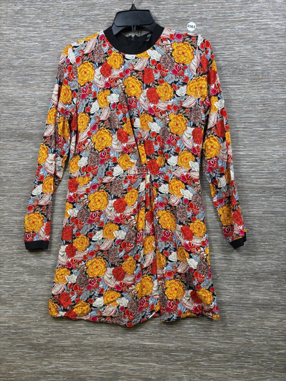Zara Dress Womens M Multicolor Floral Pleated Shift Long Sleeve Short Lined
